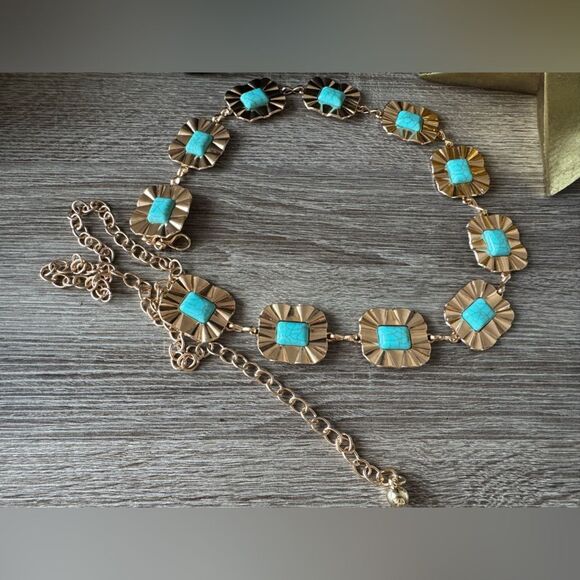 Turquoise and Gold Belt N918 - Picture 1 of 2